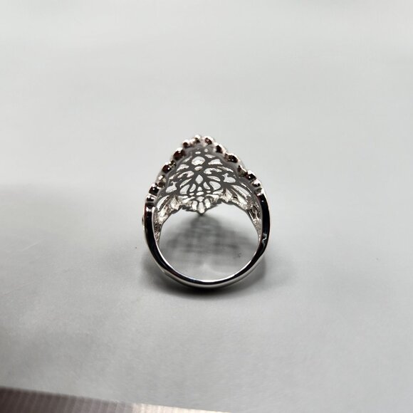 Sterling Silver Filigree Statement Ring Floral PAJ 925 Stamp Size 8 5.4g - Picture 8 of 10